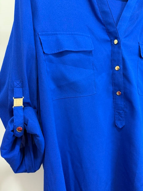 Ivanka Trump Royal Blue Roll Tab Blouse SzXL