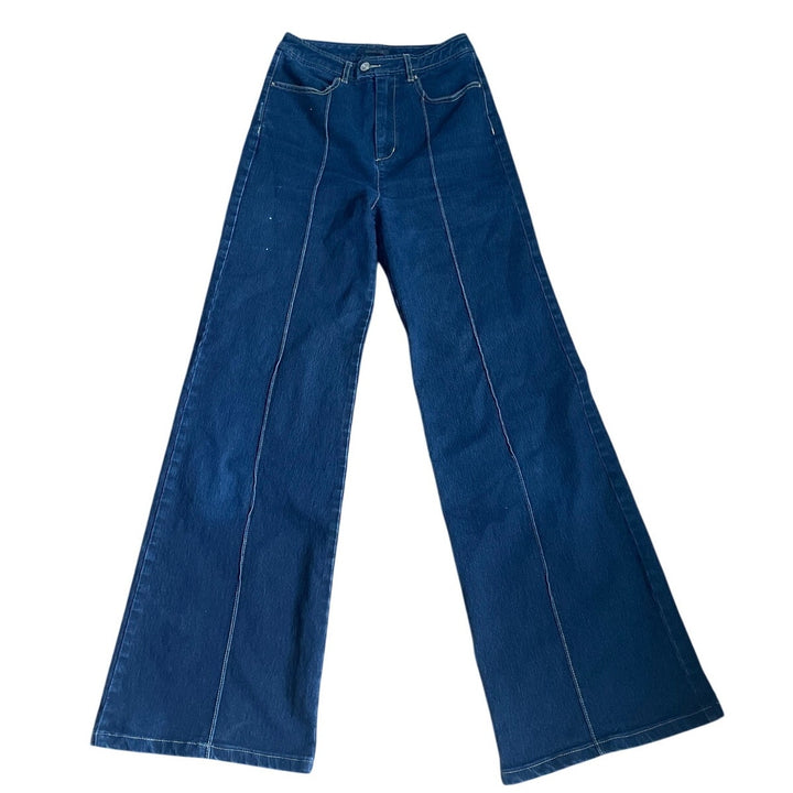 Rachel Zoe High Waisted Wide Leg Dark Blue Jeans size 26 Retro Boho 70s