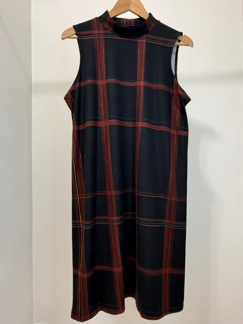 Apt. 9 Mock Neck Plaid A-Line Dress Black Brown Blue SzL