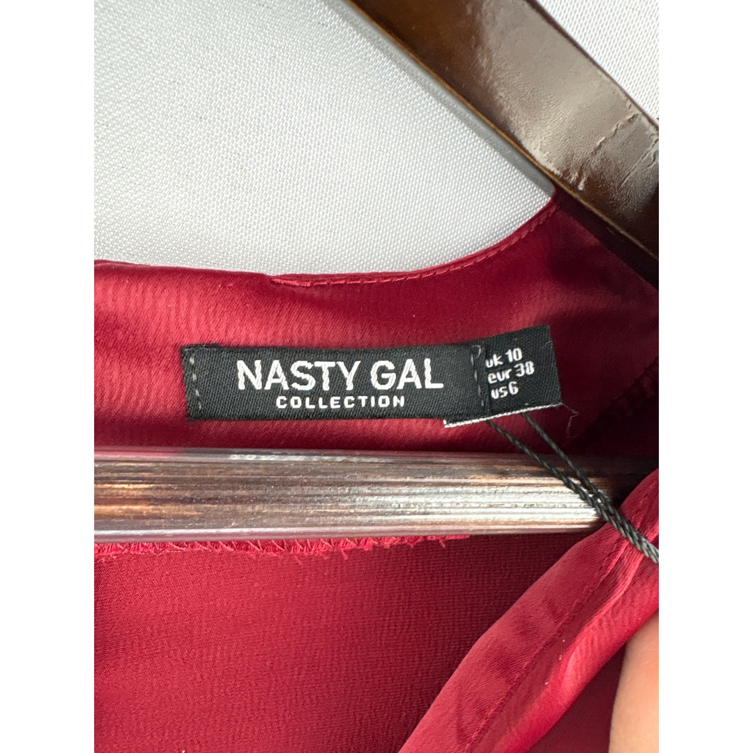 Women’s Nasty Gal Size 6 Ruby Red Satin Long Sleeve Maxi Dress