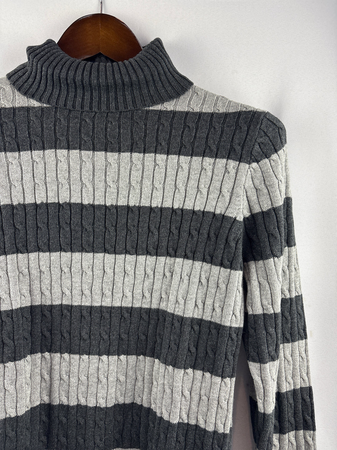 Women’s Jeanne Pierre Medium Charcoal &amp; Heather Gray Stripe Sweater