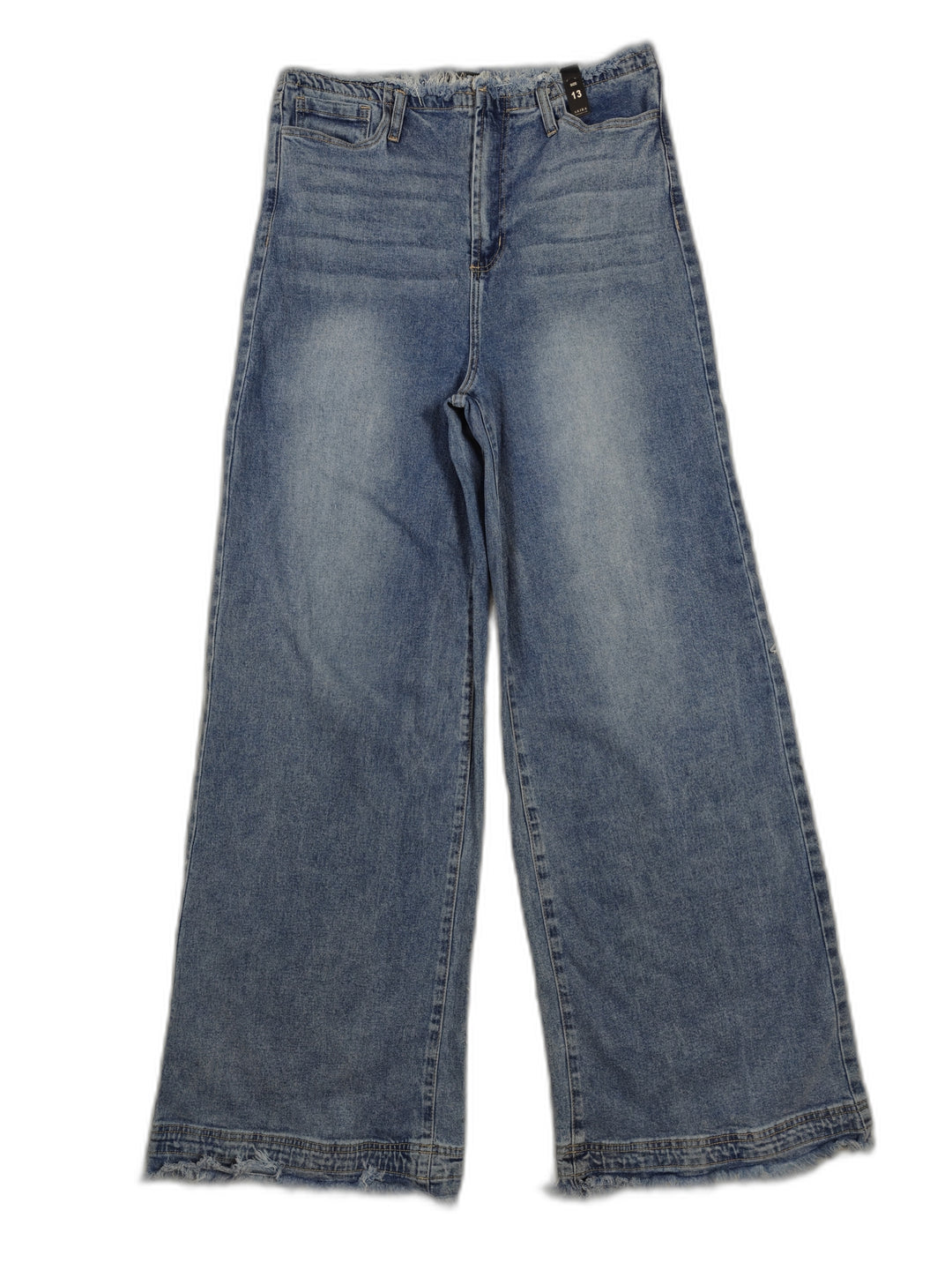 Akira Womens High Rise Wide Leg Jeans Blue Frayed Hem