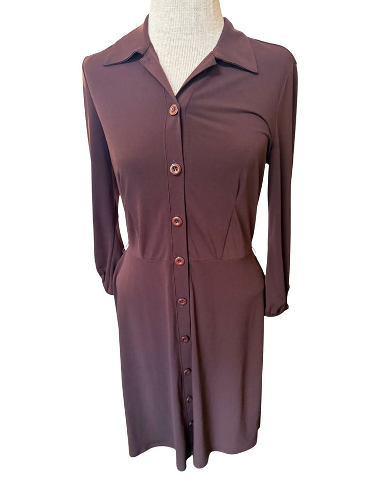 Faith Passion Chocolate Brown Button Front Stretch Dress For Women