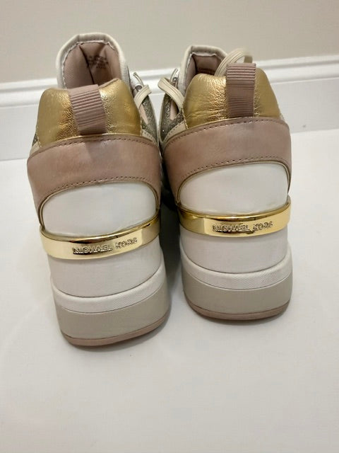 Michael Kors Georgie Pearlized Wedge Trainers Sneakers Soft Pink Sz9.5