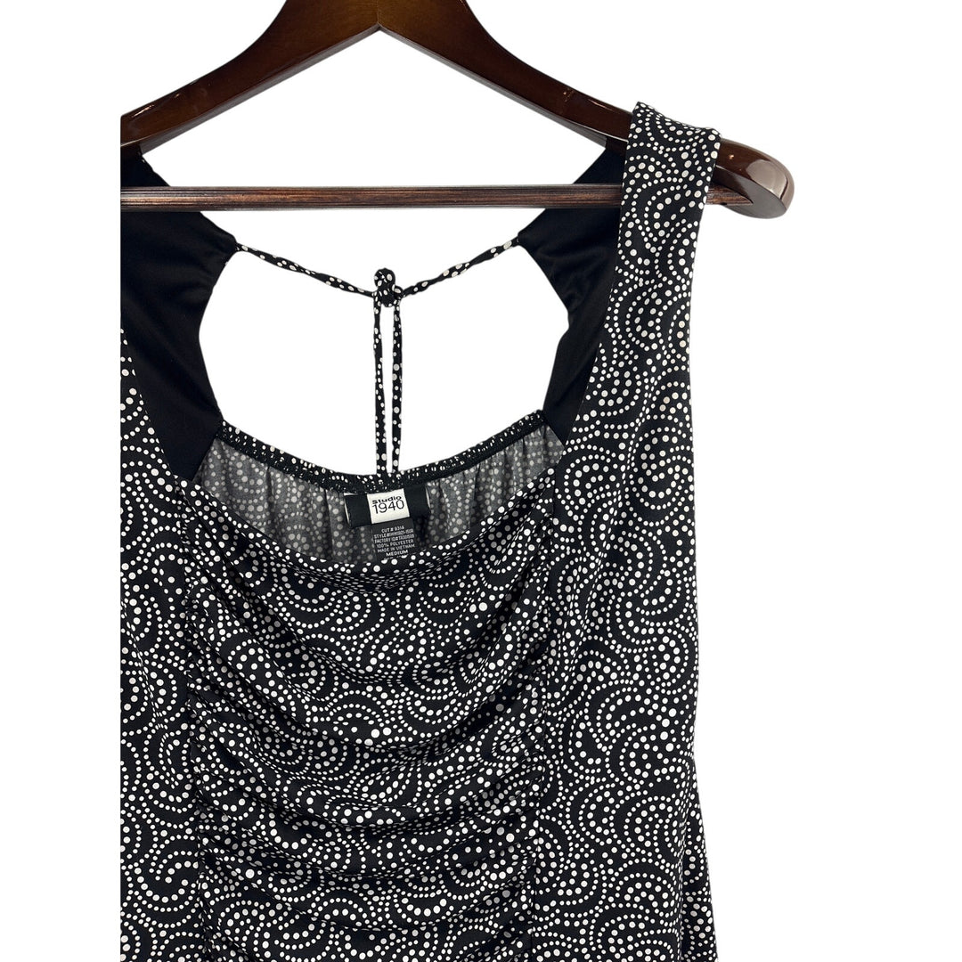 Women’s Studio 1940 Medium Black Tank Blouse w/ White Dot Oattern