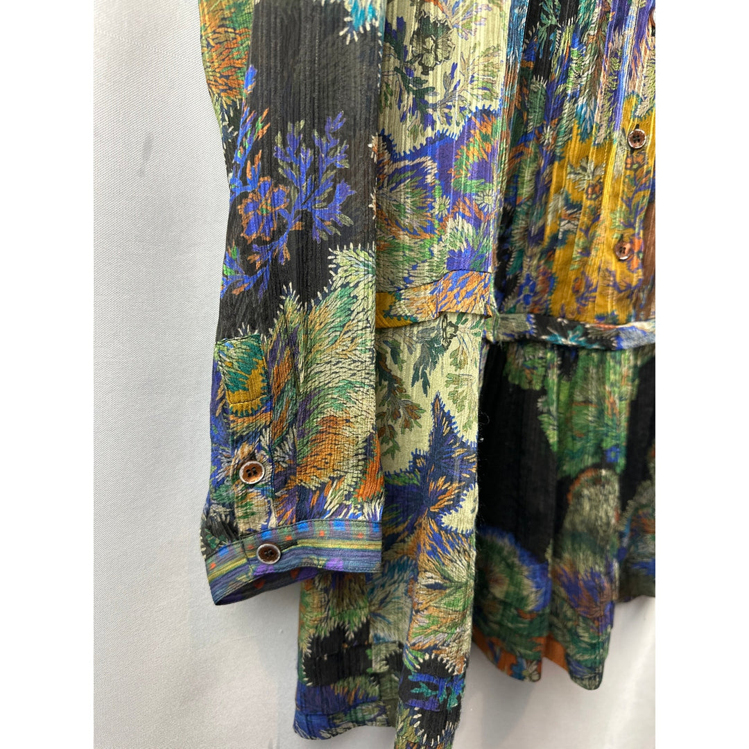 Women’s 100% Silk Etro Floral Pleated Long Sleeve Mini Dress Size L