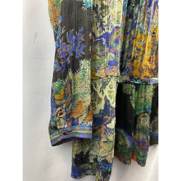 Women’s 100% Silk Etro Floral Pleated Long Sleeve Mini Dress Size L