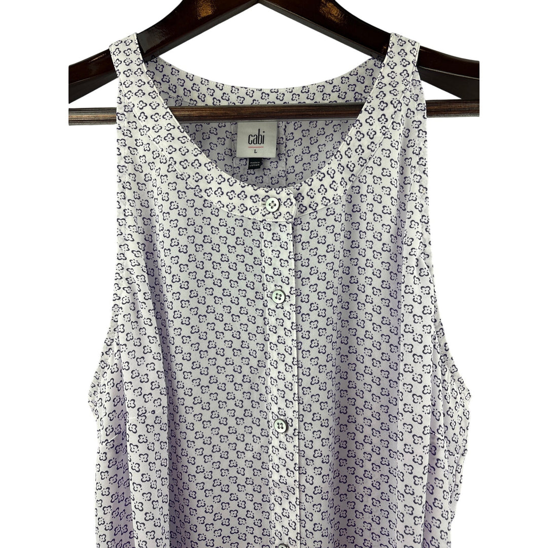 Women’s CAbi Large White Sleeveless Blouse w/ Purple Florals