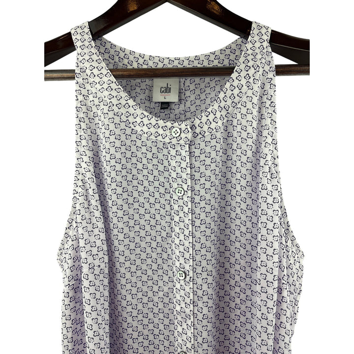 Women’s CAbi Large White Sleeveless Blouse w/ Purple Florals