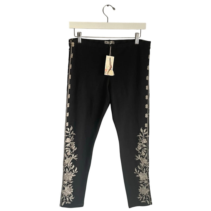 Johnny Was Black Leggings Pants Boho Floral Embroidery size M NWT 34 Length