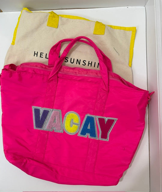 Vacation Beach Tote Bag Bundle VACAY Hello Sunshine Set of 2