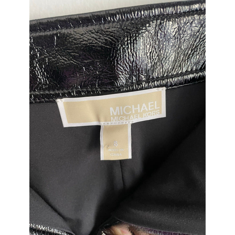 MICHAEL Michael Kors Black Faux Leather Mini Skirt Size 8 Lined 90s Vamp Pockets