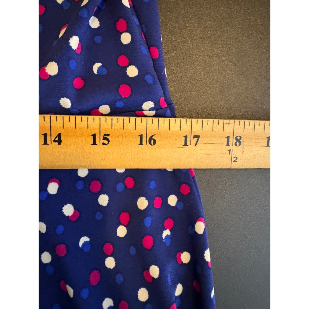 Leota Blue Polka Dot Short Sleeve Sweetheart Neckline Swing Dress, Size XL