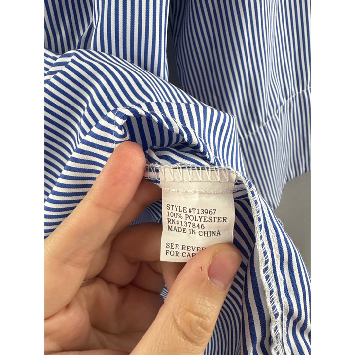 Women’s Kontrol Large White & Blue Striped 3/4 Sleeve Blouse