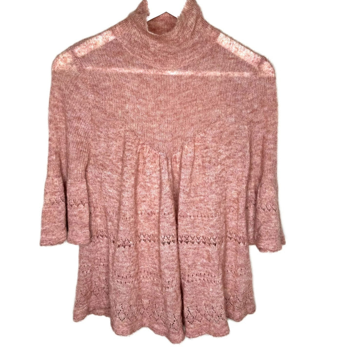 Anthropologie Feather Bone Dusty Pink Merino Alpaca-Blend Mock Neck Sweater, Small