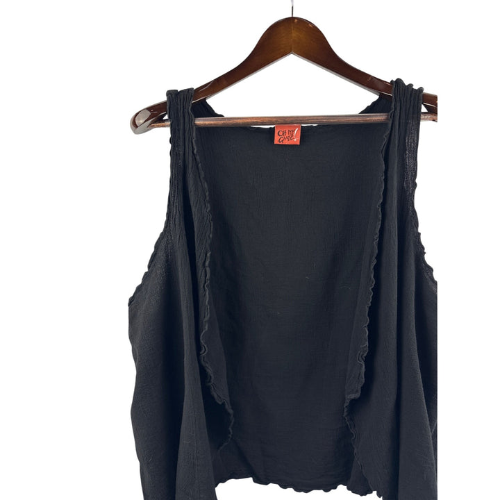 Women’s Oh My Gauze! XXL Black 100% Cotton Vest w/ Scalloped Edges
