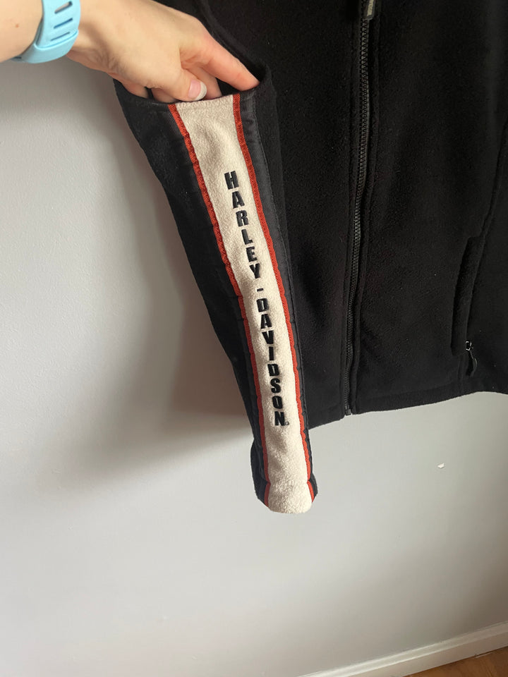 Harley Davidson Black Fleece Vest Full Zip Side Stripe Logo Size L Fall Layer