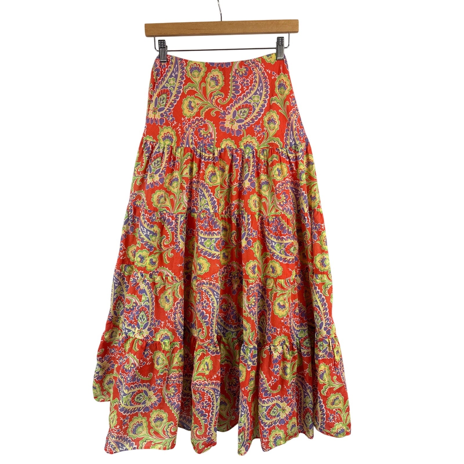 Women’s Green Label Ralph Lauren Orange Paisley Maxi Skirt.