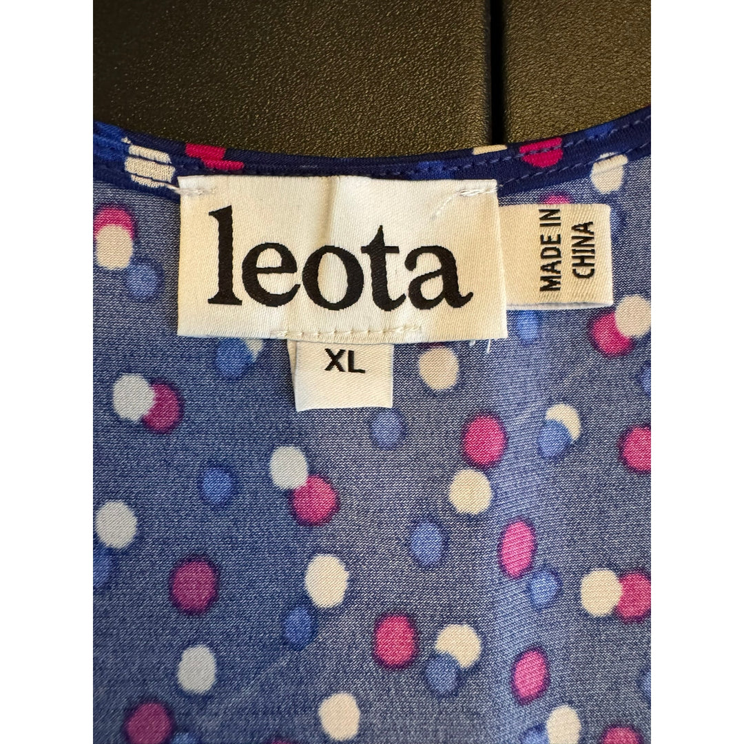 Leota Blue Polka Dot Short Sleeve Sweetheart Neckline Swing Dress, Size XL