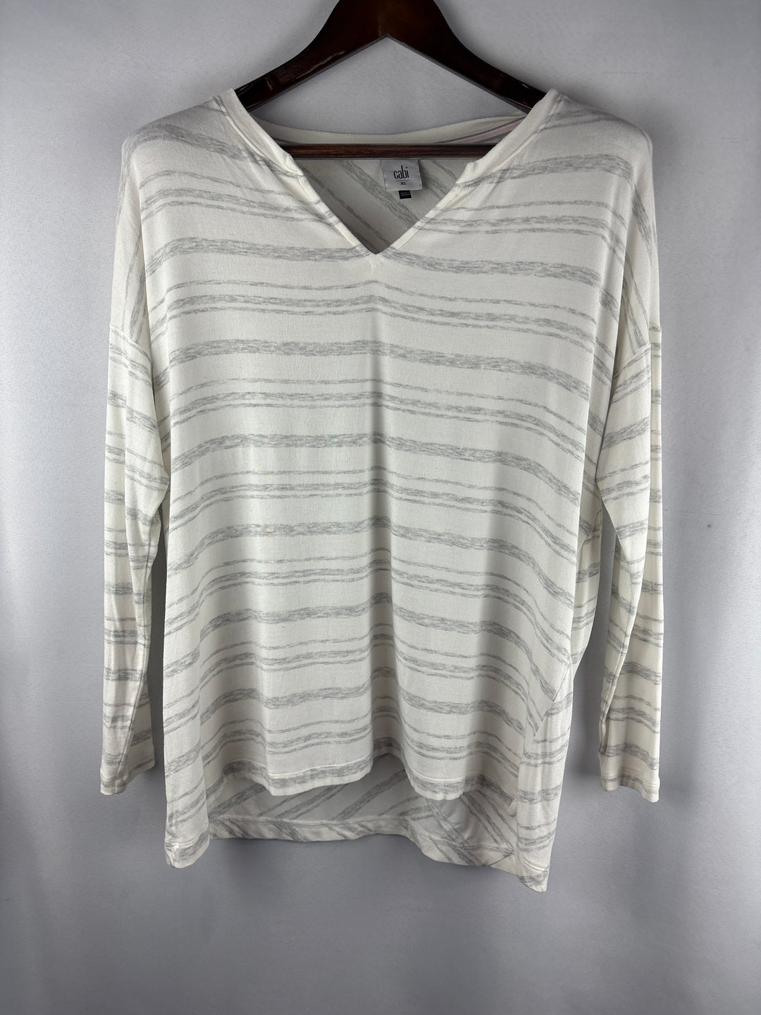Women’s Cabi XS White w/ Gray Stripes Long Sleeve Shirt