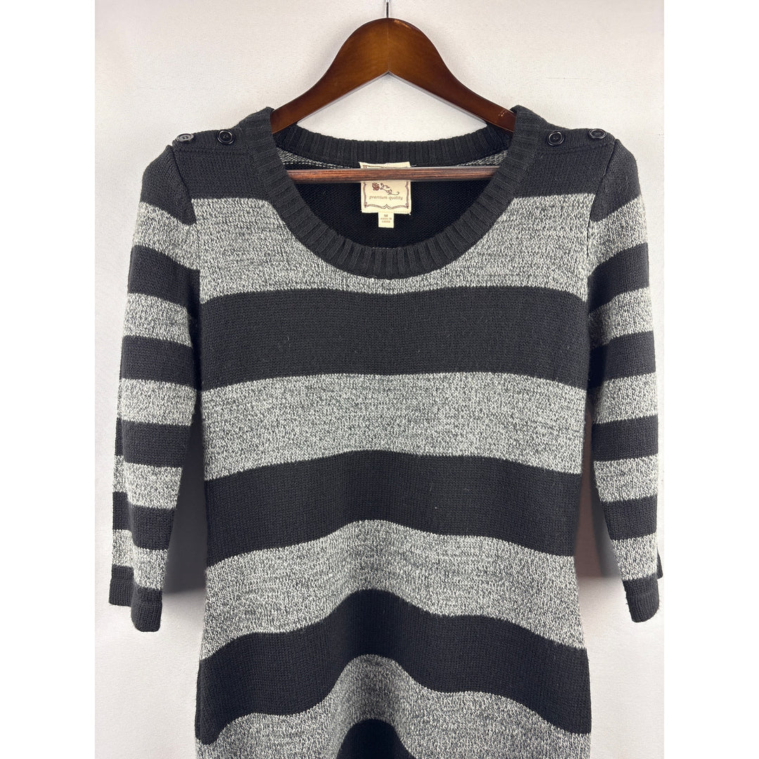 Women’s Pink Rose Medium Black & Grey Striped Sweater Dress