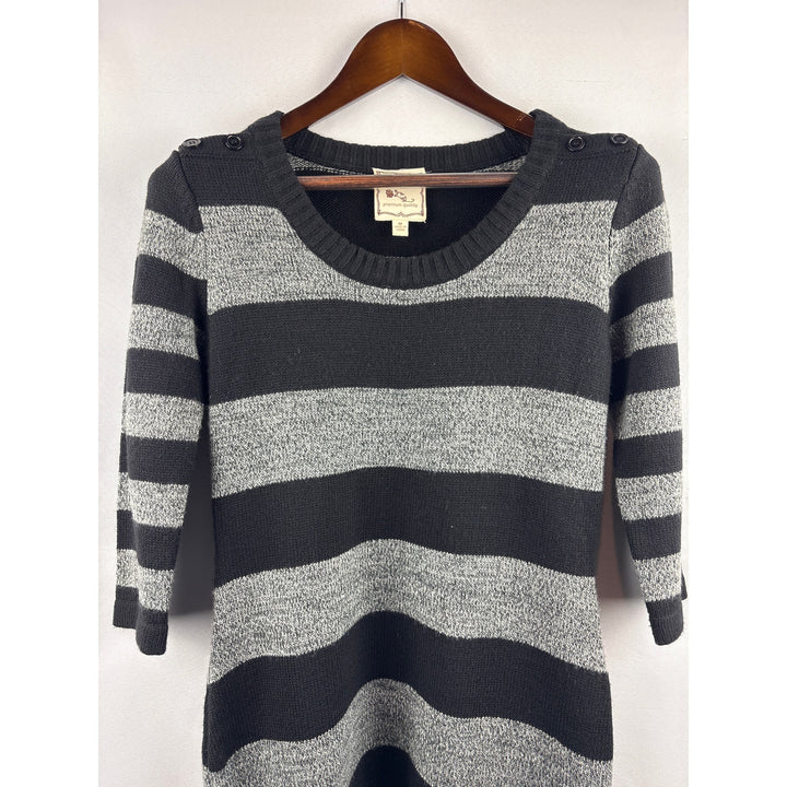 Women’s Pink Rose Medium Black & Grey Striped Sweater Dress