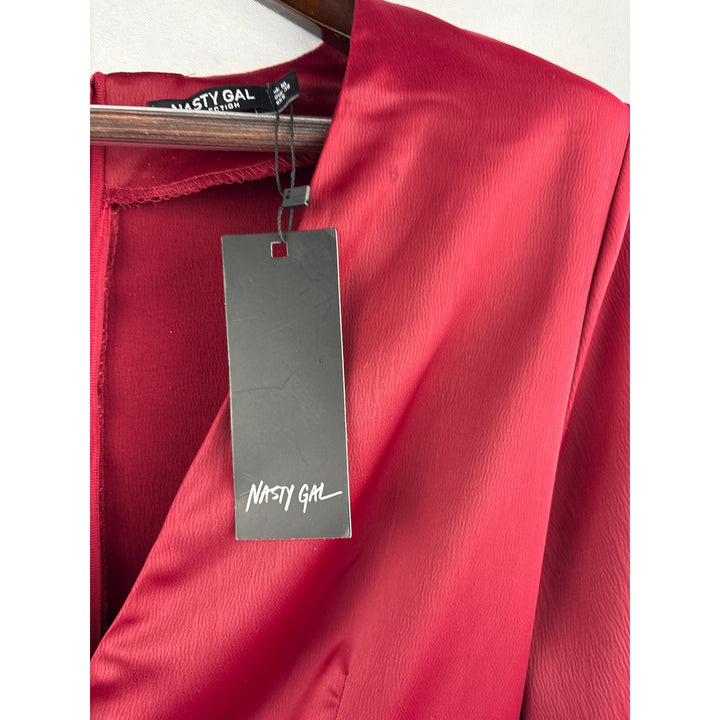 Women’s Nasty Gal Size 6 Ruby Red Satin Long Sleeve Maxi Dress