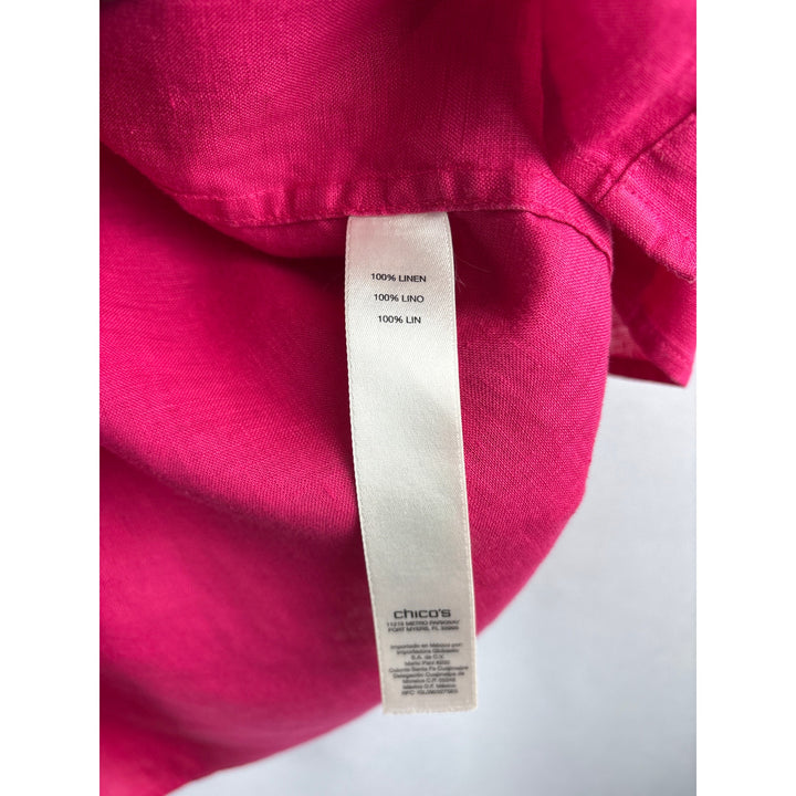 Women’s Chico’s Size 1 100% Linen Hot Pink Button Uo Blouse