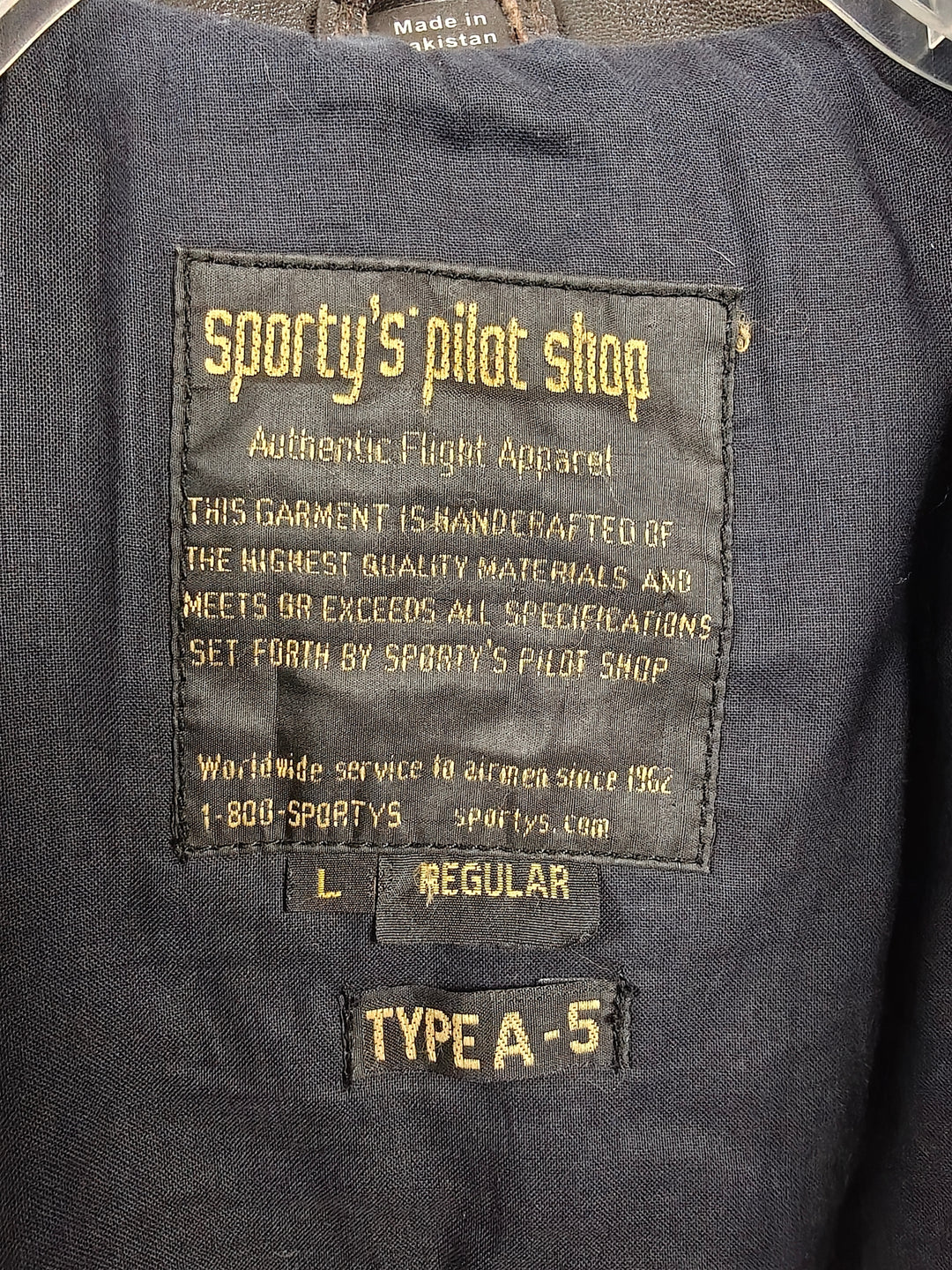 Mens Sportys Pilot Shop A-5 Flight Jacket Navy Blue Cotton Bomber Large