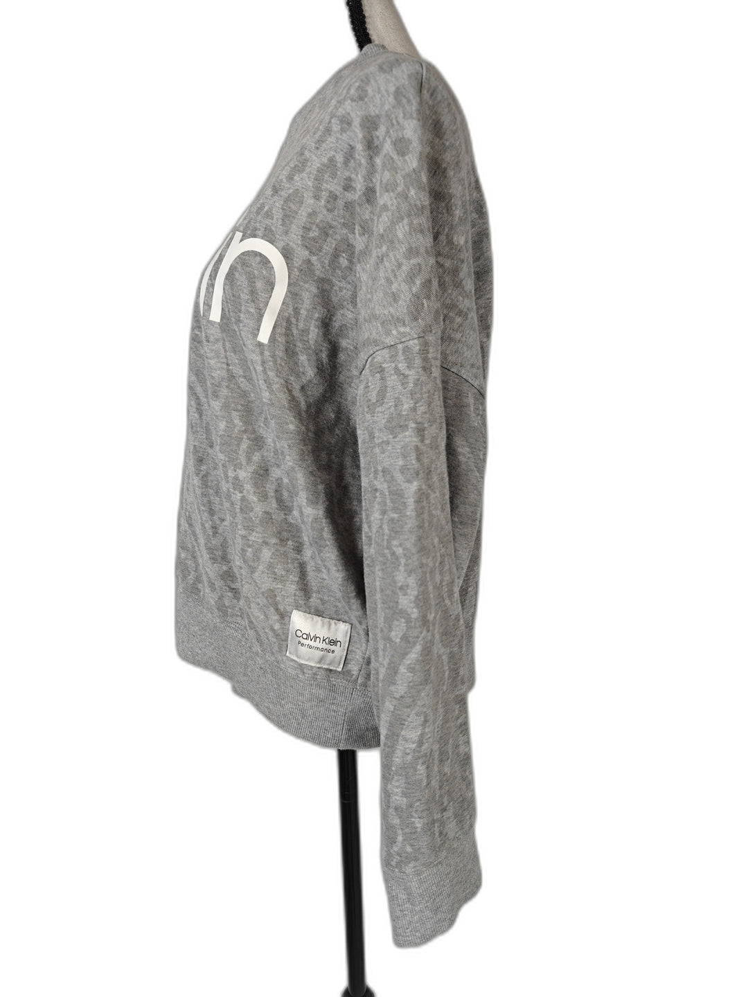 Womens Calvin Klein Performance Sweatshirt Gray Leopard Print Large