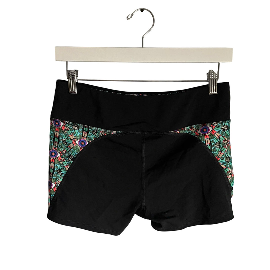 Mara Hoffman Black Spandex Athletic Shorts Boho Eyes Running Pilates sz Medium