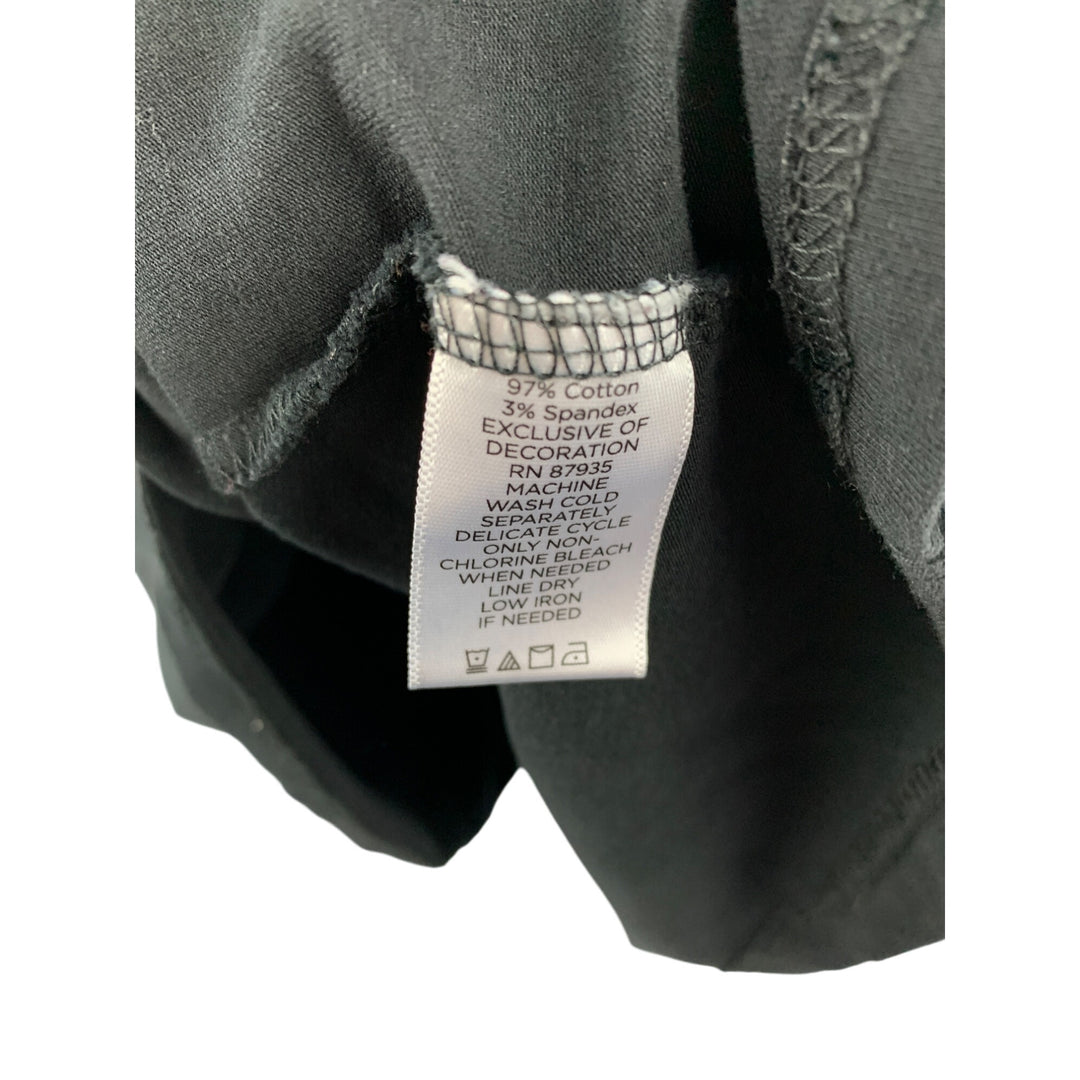 Susan Graver Womens Black V-Neck Short Sleeve Top With Lace Detail Size L