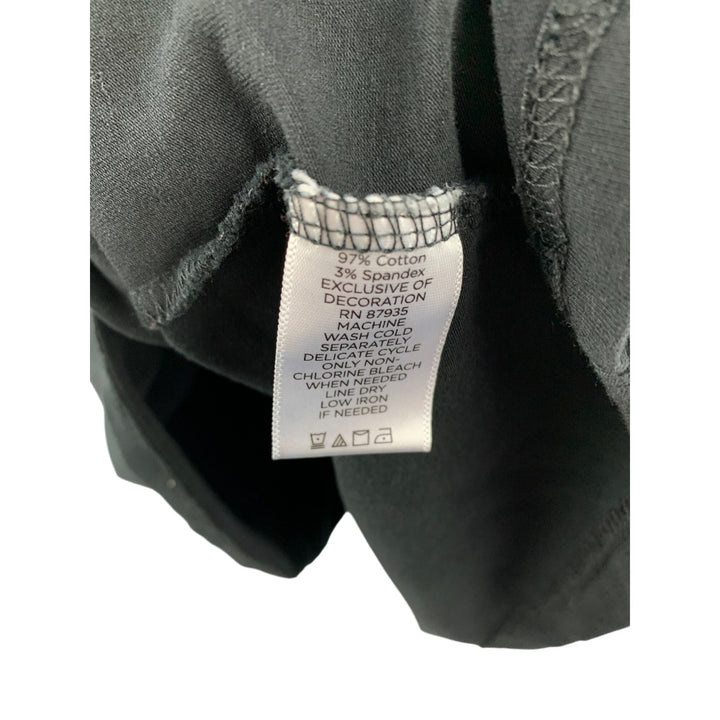 Susan Graver Womens Black V-Neck Short Sleeve Top With Lace Detail Size L