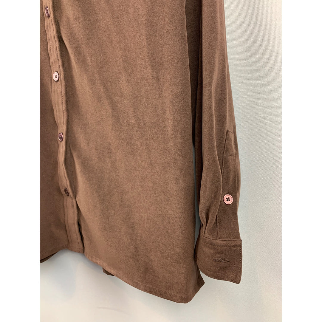 Denim & Co. Womens X-Small Brown Button-Up Long Sleeve Shirt