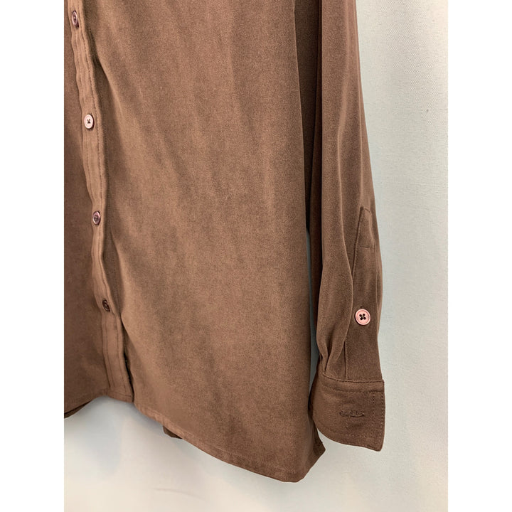 Denim & Co. Womens X-Small Brown Button-Up Long Sleeve Shirt