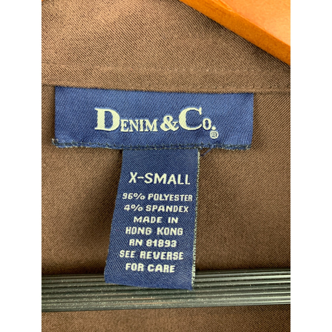 Denim & Co. Womens X-Small Brown Button-Up Long Sleeve Shirt