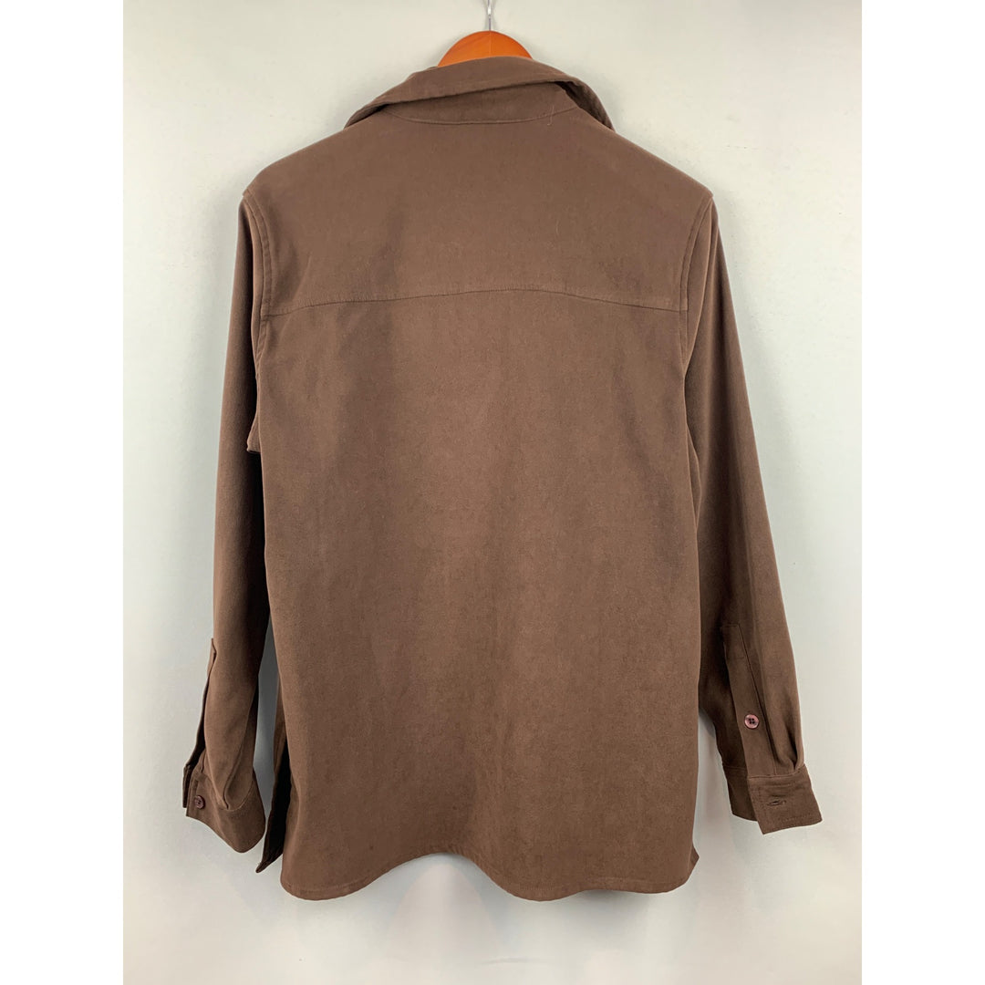 Denim & Co. Womens X-Small Brown Button-Up Long Sleeve Shirt
