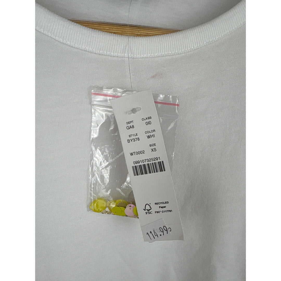 J.Crew Womens XS White Cotton Tee With Yellow Floral Embellishments