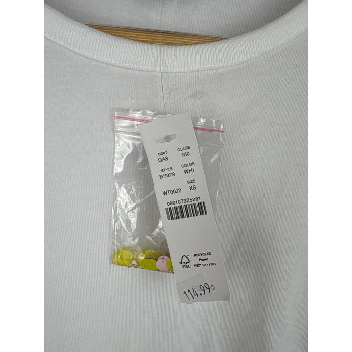 J.Crew Womens XS White Cotton Tee With Yellow Floral Embellishments