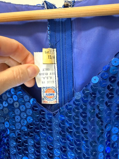 ILGWU Vintage 80s Royal Blue Sequin Formal Dress