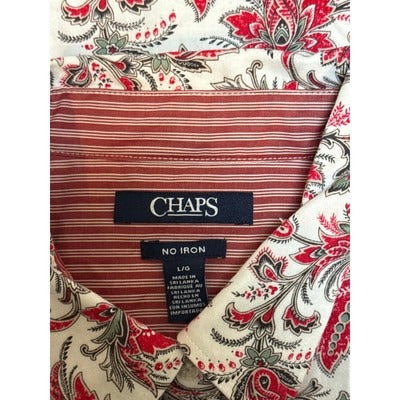 Women’s CHAPS Red & Green Floral Patterned Button up Sz L