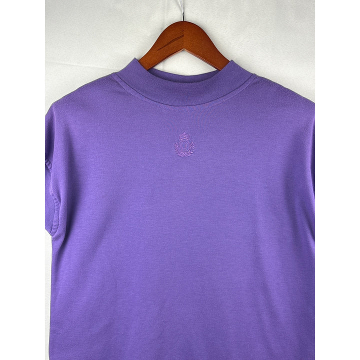 Steppingstones Womens Purple Short-Sleeve Top M 65% Polyester 35% Cotton Crest Logo Embroidered Made In Thailand