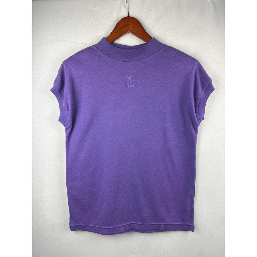Steppingstones Womens Purple Short-Sleeve Top M 65% Polyester 35% Cotton Crest Logo Embroidered Made In Thailand