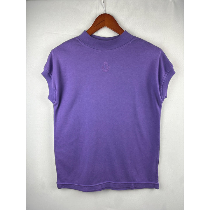 Steppingstones Womens Purple Short-Sleeve Top M 65% Polyester 35% Cotton Crest Logo Embroidered Made In Thailand