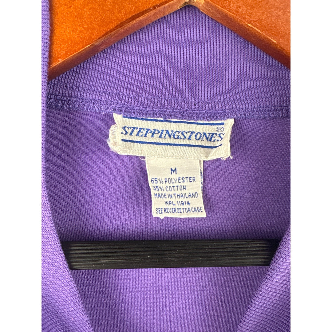 Steppingstones Womens Purple Short-Sleeve Top M 65% Polyester 35% Cotton Crest Logo Embroidered Made In Thailand