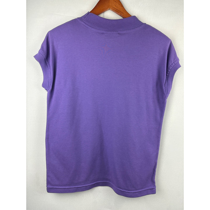 Steppingstones Womens Purple Short-Sleeve Top M 65% Polyester 35% Cotton Crest Logo Embroidered Made In Thailand