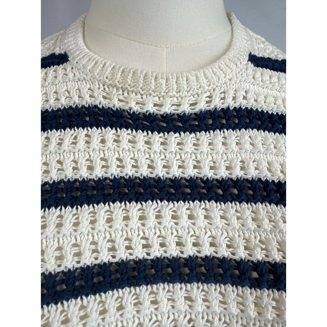 Madewell 100% Cotton Blue/Cream Striped Knit Tank Sweater Size S