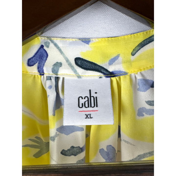 Women’s Cabi XL Yellow Short Sleeve Blouse w/ White Florals