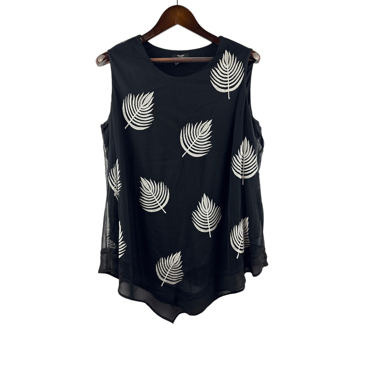 Women’s Alfani Size 2X Black Sleeveless Blouse w/ White Leaf Pattern