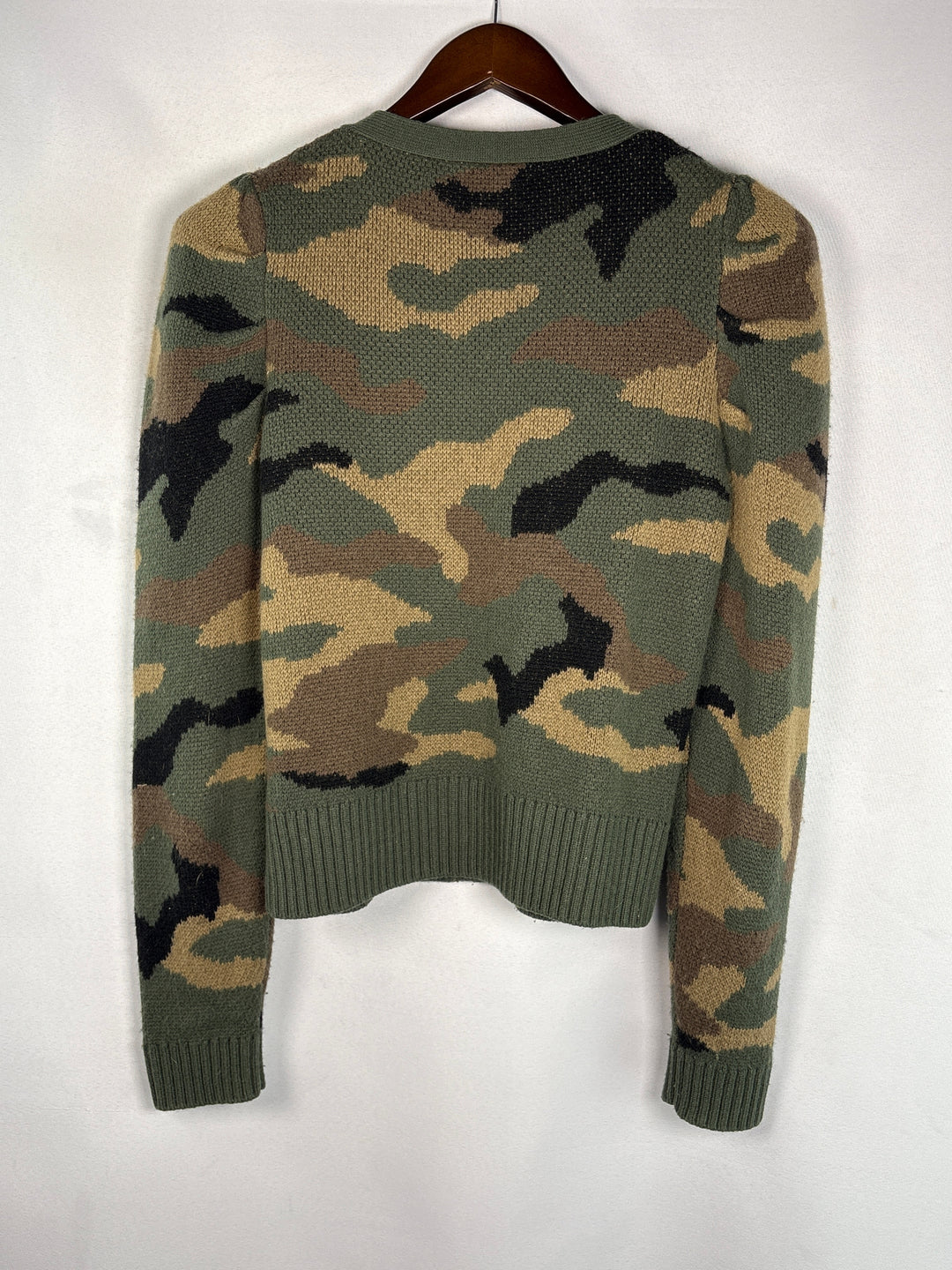 Womens Generation Love Green Camo Wool Blend Cardigan Small